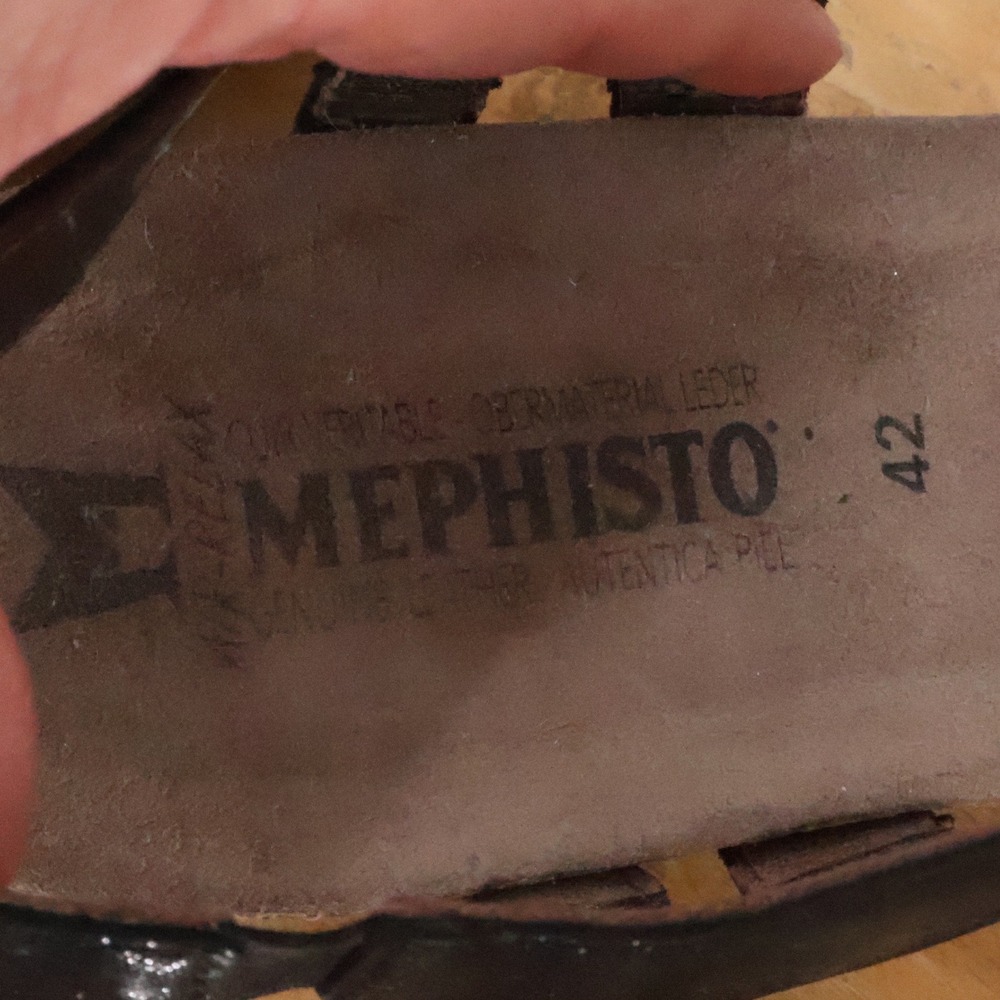 Mephisto Minoa Wedge Sandals Black Leather Cork Comfort Size EU42 US 12 Repaired - Picture 6 of 12